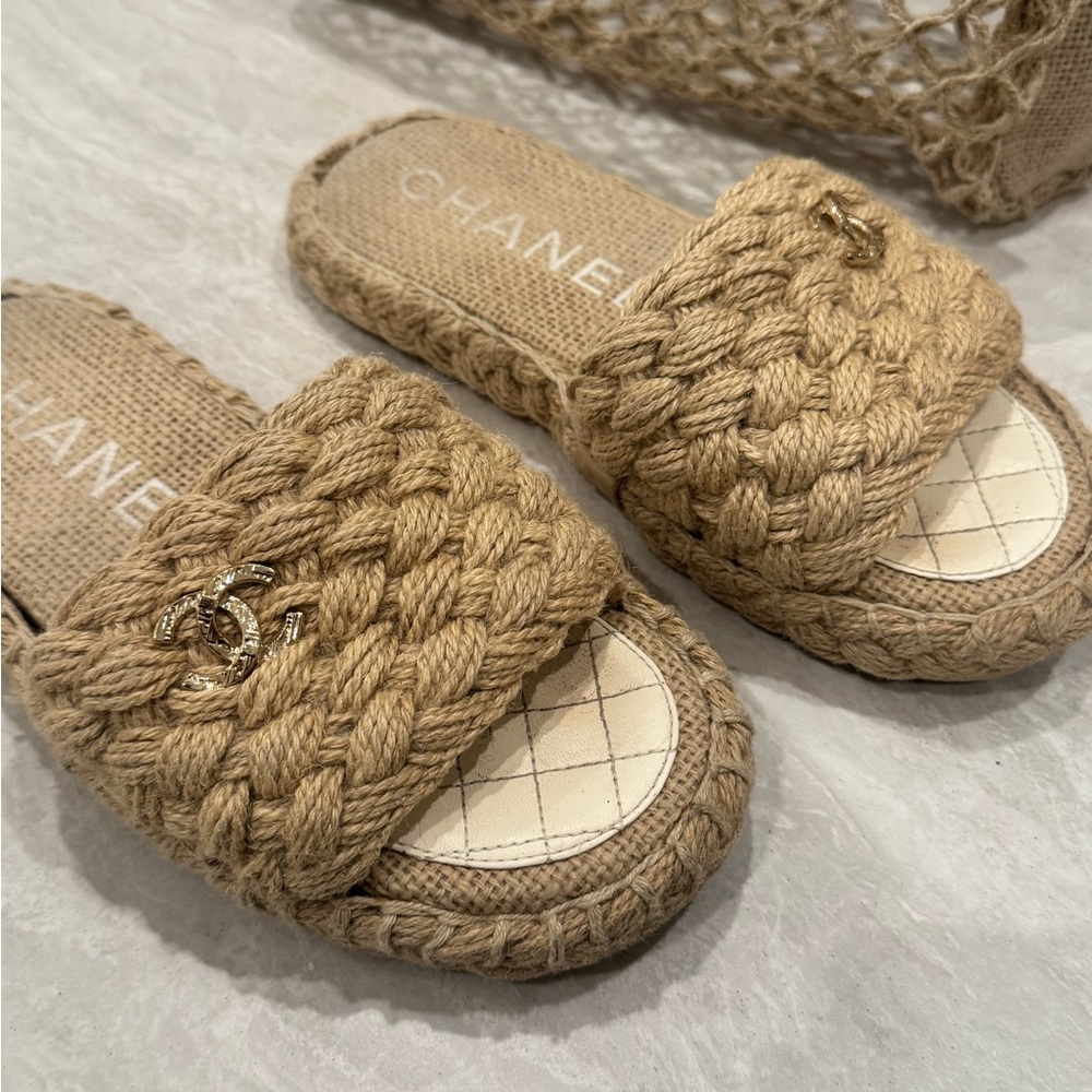 CHANEL Beige Braided Women's Sandals - Picture 13 of 14